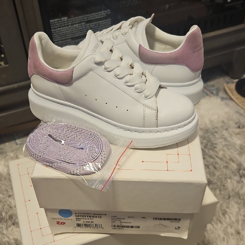 Alexander McQueen Kids White and Lavender Sneakers